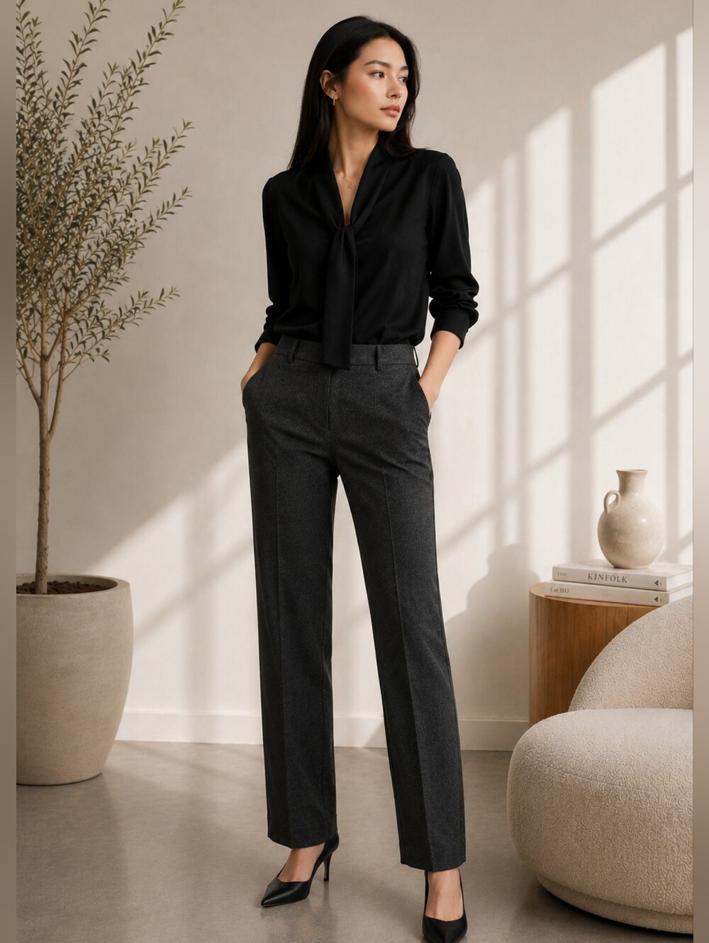 Holt Renfrew Cui Outset Black Tailored Trousers NWT US 6 | Quiet Luxury Office S